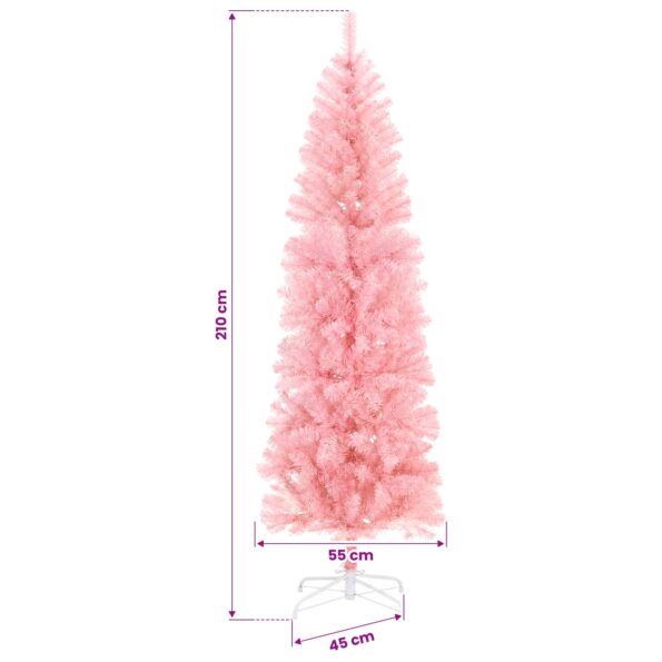 vidaXL Umelý chudý vianočný strom 210 cm PVC a oceľ Ružová – Obrázok 7