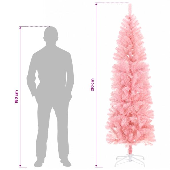 vidaXL Umelý chudý vianočný strom 210 cm PVC a oceľ Ružová – Obrázok 8
