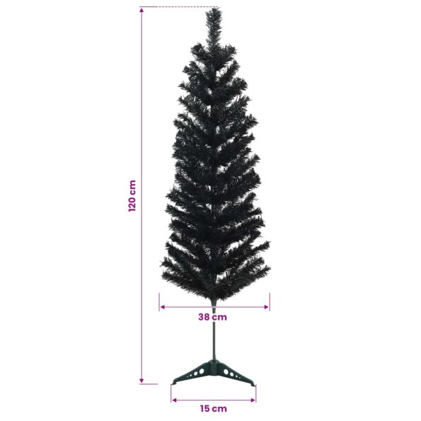 vidaXL Umelý chudý vianočný strom 120 cm PVC a oceľ Čierna – Obrázok 7