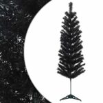 vidaXL Umelý chudý vianočný strom 150 cm PVC a oceľ Čierna – Obrázok 2