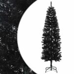 vidaXL Umelý chudý vianočný strom 180 cm PVC a oceľ Čierna – Obrázok 2