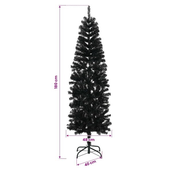 vidaXL Umelý chudý vianočný strom 180 cm PVC a oceľ Čierna – Obrázok 7