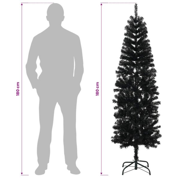 vidaXL Umelý chudý vianočný strom 180 cm PVC a oceľ Čierna – Obrázok 8