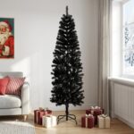 vidaXL Umelý chudý vianočný strom 210 cm PVC a oceľ Čierna