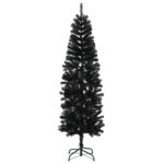 vidaXL Umelý chudý vianočný strom 210 cm PVC a oceľ Čierna – Obrázok 3