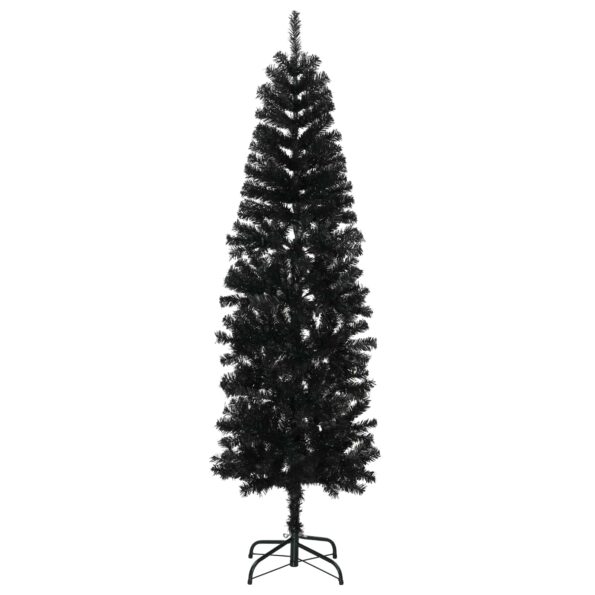 vidaXL Umelý chudý vianočný strom 210 cm PVC a oceľ Čierna – Obrázok 3