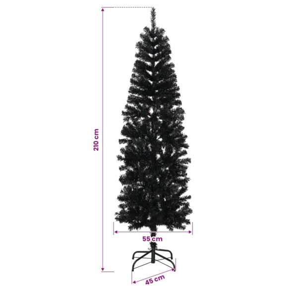 vidaXL Umelý chudý vianočný strom 210 cm PVC a oceľ Čierna – Obrázok 7