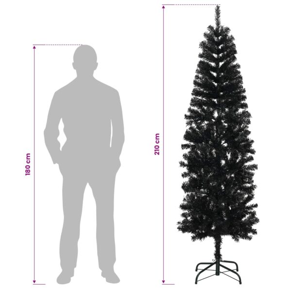 vidaXL Umelý chudý vianočný strom 210 cm PVC a oceľ Čierna – Obrázok 8