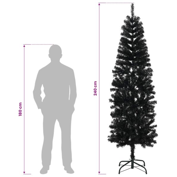 vidaXL Umelý chudý vianočný strom 240 cm PVC a oceľ Čierna – Obrázok 8