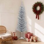 vidaXL Umelý chudý vianočný strom 150 cm PVC a oceľ Strieborná