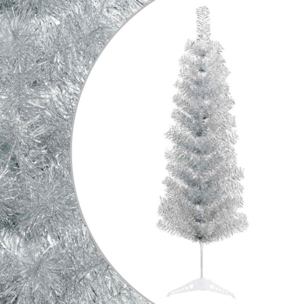 vidaXL Umelý chudý vianočný strom 150 cm PVC a oceľ Strieborná – Obrázok 2