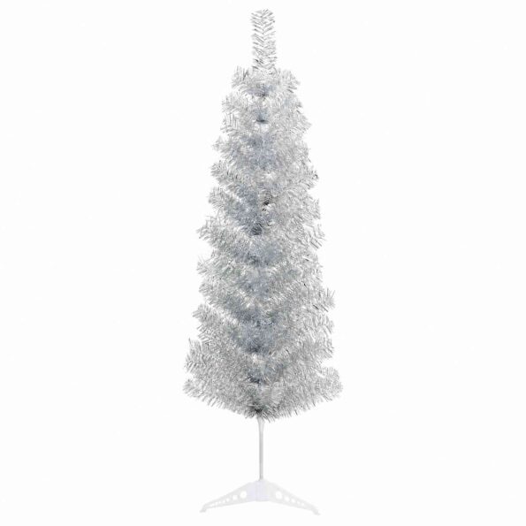 vidaXL Umelý chudý vianočný strom 150 cm PVC a oceľ Strieborná – Obrázok 3