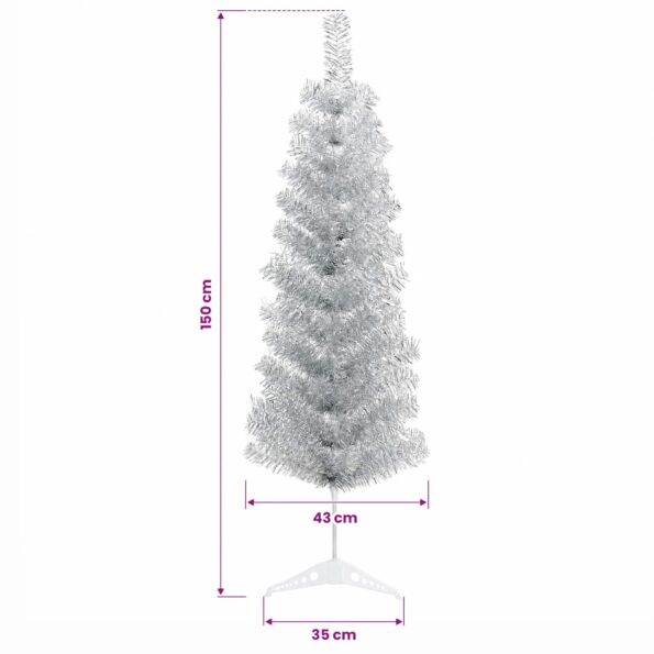 vidaXL Umelý chudý vianočný strom 150 cm PVC a oceľ Strieborná – Obrázok 7