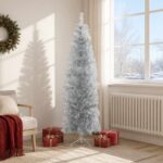 vidaXL Umelý chudý vianočný strom 180 cm PVC a oceľ Strieborná