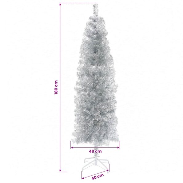 vidaXL Umelý chudý vianočný strom 180 cm PVC a oceľ Strieborná – Obrázok 7