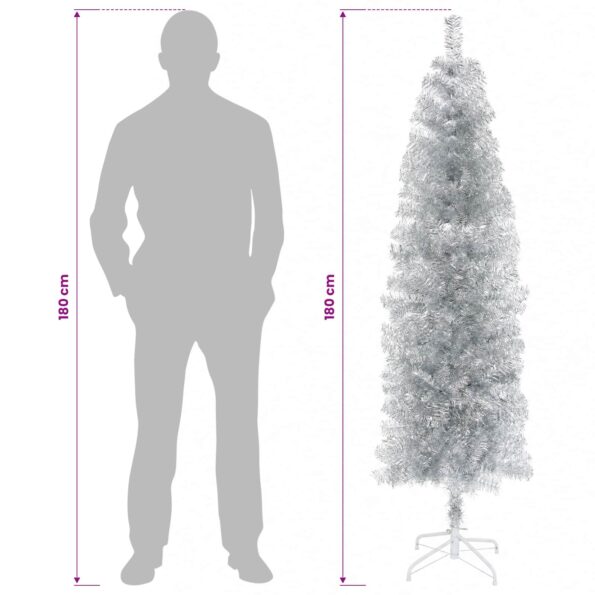 vidaXL Umelý chudý vianočný strom 180 cm PVC a oceľ Strieborná – Obrázok 8