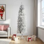 vidaXL Umelý chudý vianočný strom 240 cm PVC a oceľ Strieborná
