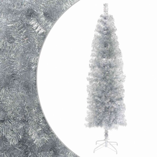 vidaXL Umelý chudý vianočný strom 240 cm PVC a oceľ Strieborná – Obrázok 2