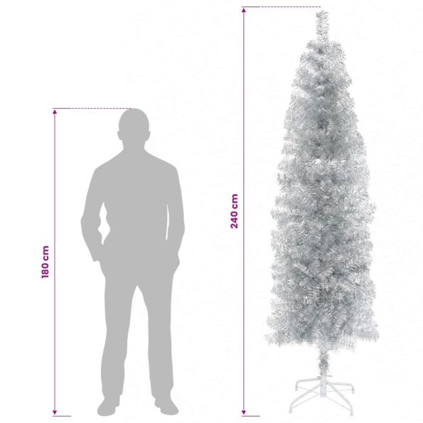 vidaXL Umelý chudý vianočný strom 240 cm PVC a oceľ Strieborná – Obrázok 8