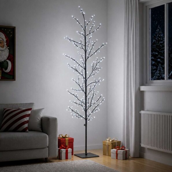 vidaXL Vianočná mikro breza Čierna 180 cm Oceľ 459 LED – Obrázok 3