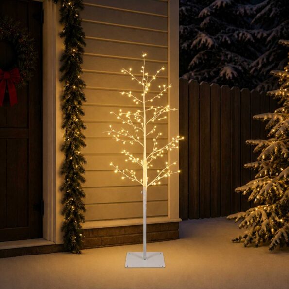 vidaXL Vianočná mikro breza Biela 150 cm Oceľ 360 LED – Obrázok 3