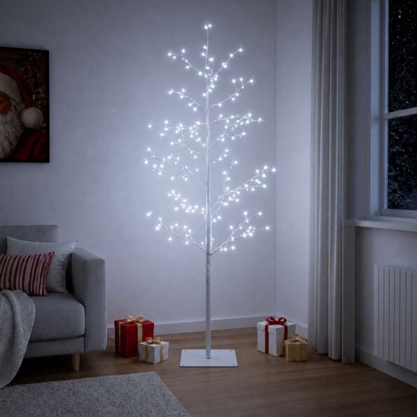 vidaXL Vianočná mikro breza Biela 150 cm Oceľ 360 LED – Obrázok 3