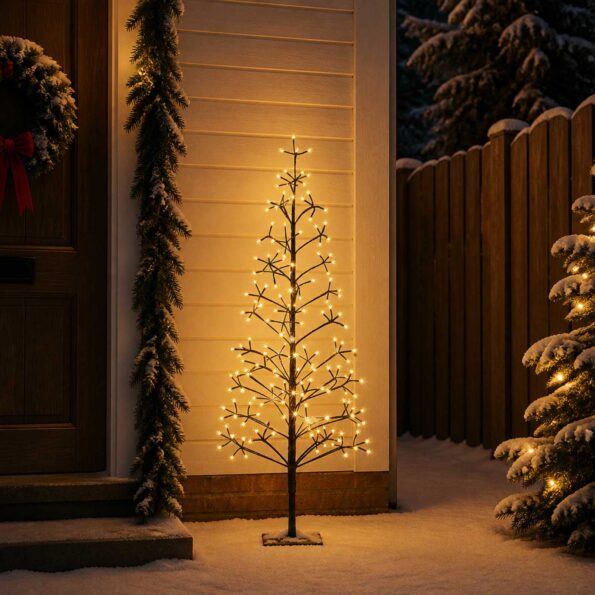 vidaXL LED vianočný stromček Čierna 150 cm Oceľ 164 LED – Obrázok 3