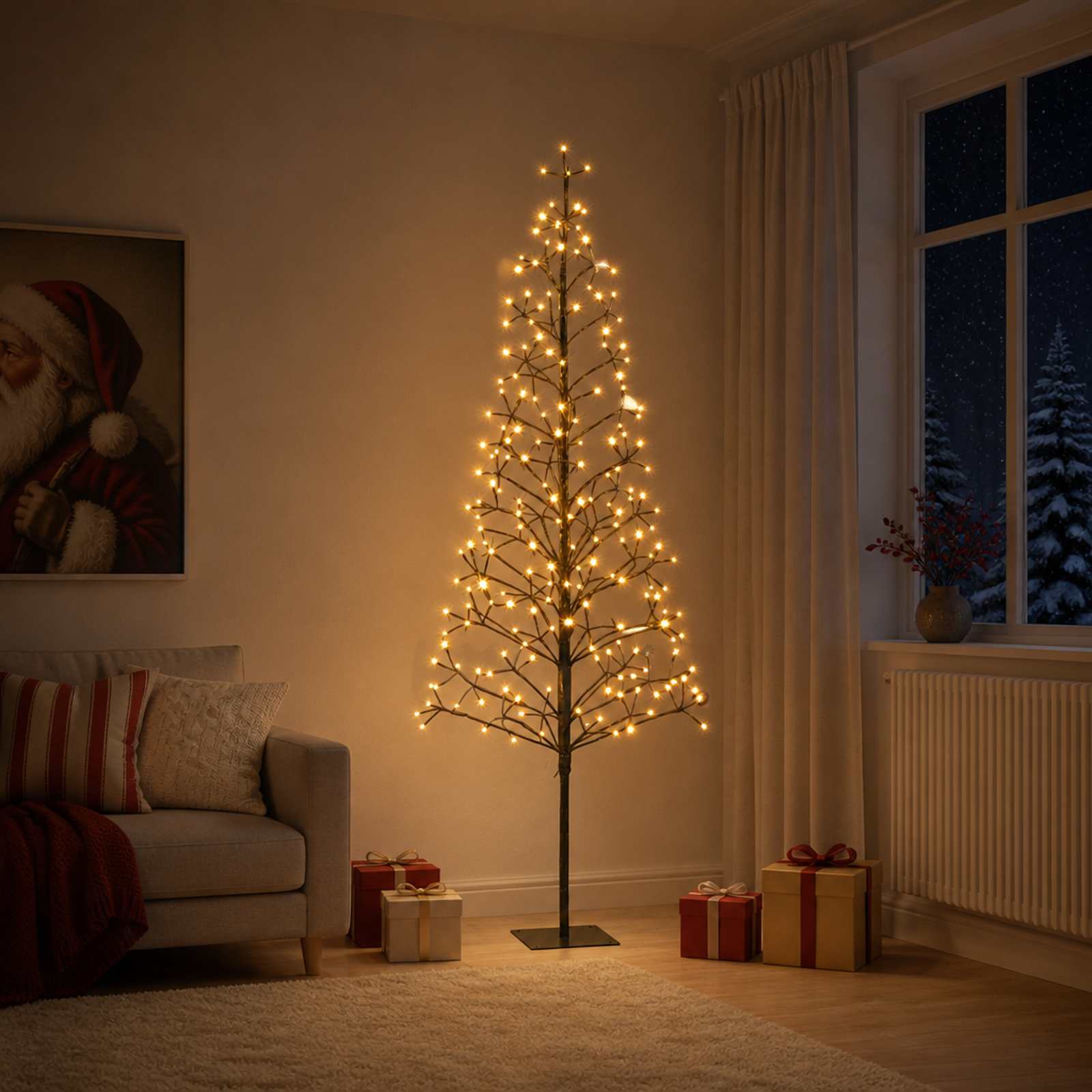 42055309_1.jpg vidaXL LED vianočný stromček Čierna 20 x 20 x 180 cm Oceľ 196 LED – Obrázok 1
