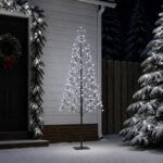 vidaXL LED vianočný stromček Čierna 180 cm Oceľ 196 LED