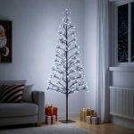 vidaXL LED vianočný stromček Čierna 180 cm Oceľ 196 LED – Obrázok 3