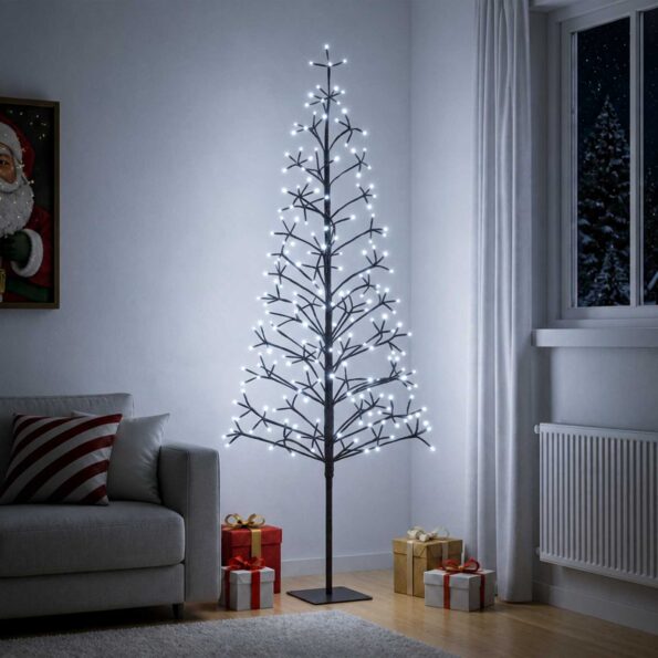 vidaXL LED vianočný stromček Čierna 180 cm Oceľ 196 LED – Obrázok 3