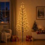 vidaXL LED vianočný stromček Čierna 47 x 210 cm Oceľ 228 LED