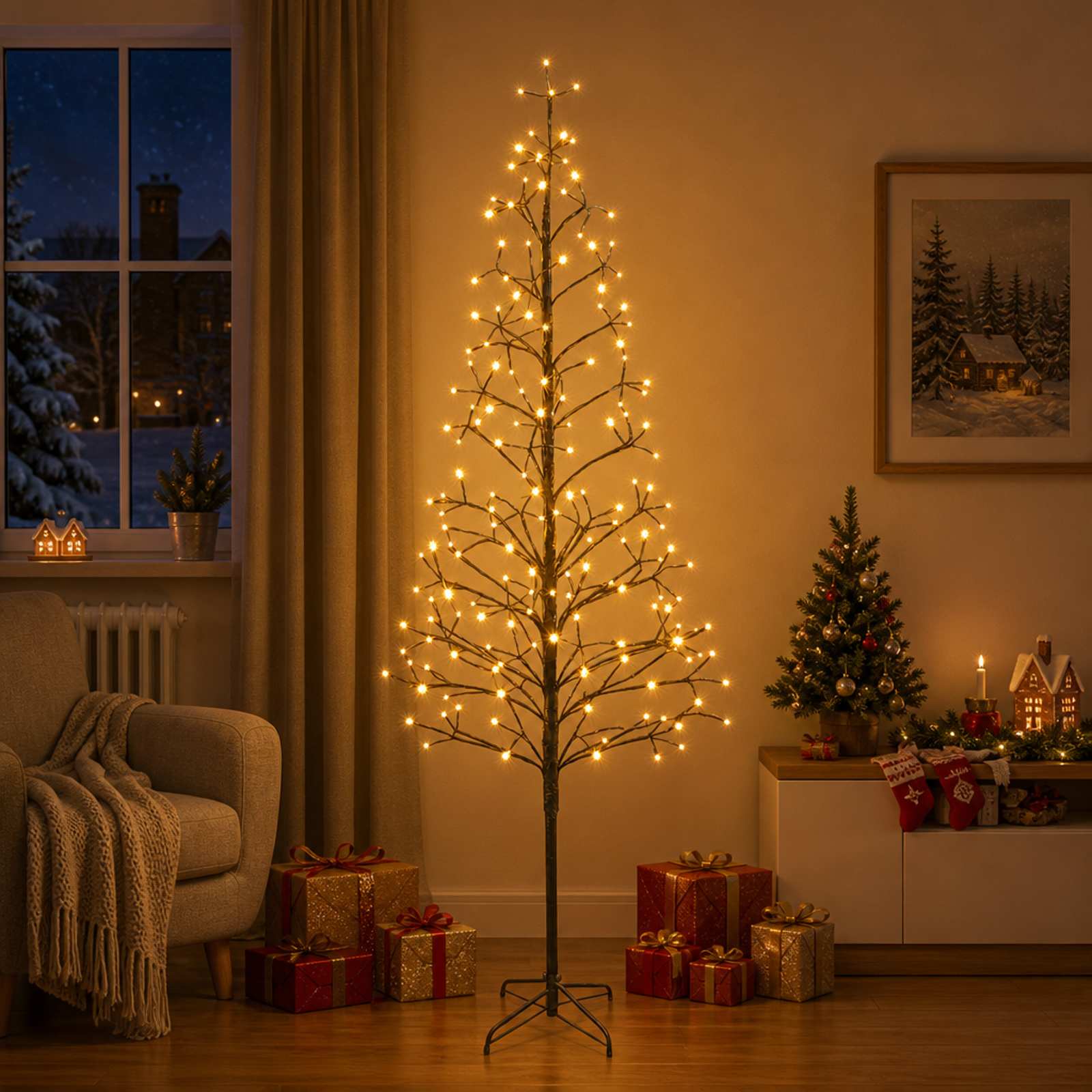 42055311_1.jpg vidaXL LED vianočný stromček Čierna 47 x 210 cm Oceľ 228 LED – Obrázok 1