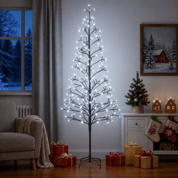 vidaXL LED vianočný stromček Čierna 47 x 210 cm Oceľ 228 LED – Obrázok 3