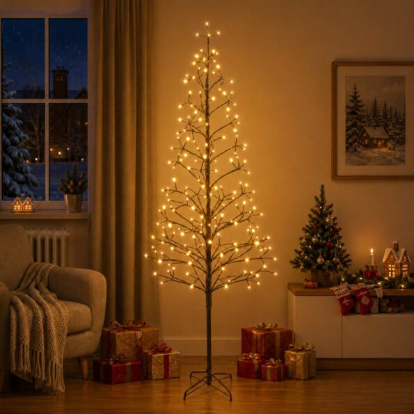 vidaXL LED vianočný stromček Čierna 240 cm Oceľ 268 LED – Obrázok 3