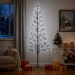 vidaXL LED vianočný stromček Čierna 47 x 240 cm Oceľ 268 LED