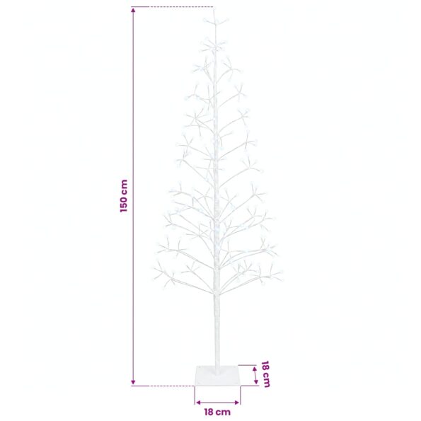 vidaXL LED vianočný stromček Biela 18 x 18 x 150 cm Oceľ 164 LED – Obrázok 7