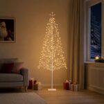 vidaXL LED vianočný stromček Biela 20 x 20 x 180 cm Oceľ 196 LED