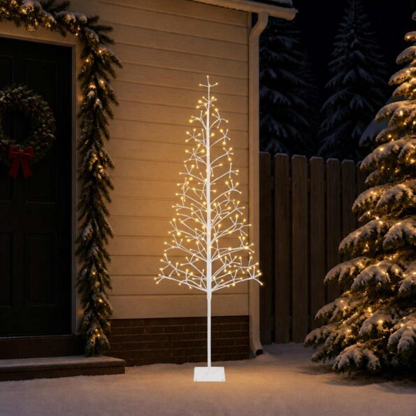 vidaXL LED vianočný stromček Biela 20 x 20 x 180 cm Oceľ 196 LED – Obrázok 3