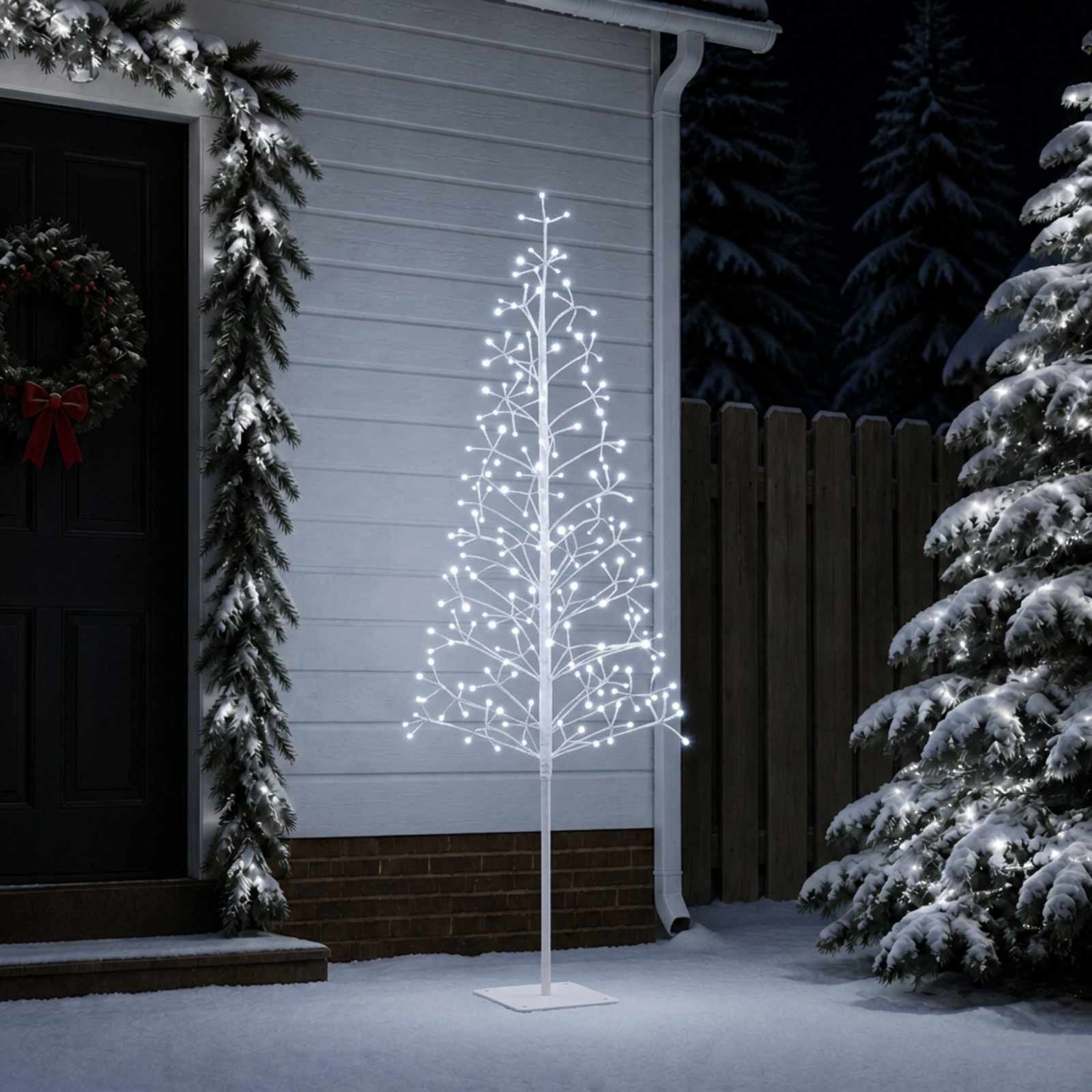 42055320_1.jpg vidaXL LED vianočný stromček Biela 180 cm Oceľ 196 LED – Obrázok 1