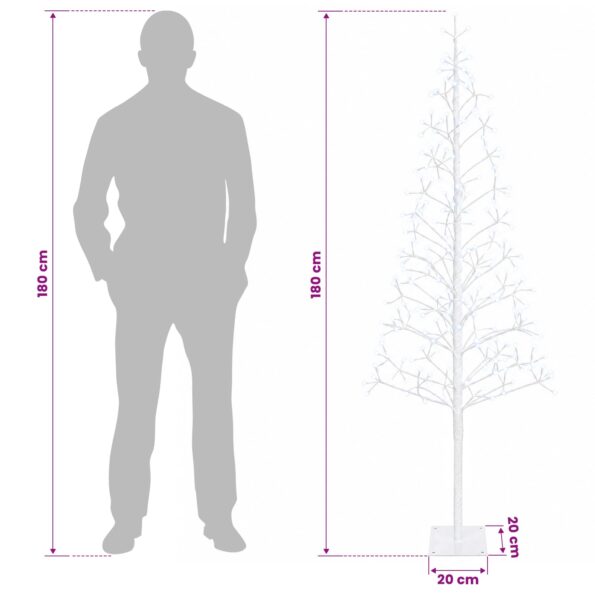 vidaXL LED vianočný stromček Biela 180 cm Oceľ 196 LED – Obrázok 7