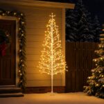 vidaXL LED vianočný stromček Biela 210 cm Oceľ 228 LED