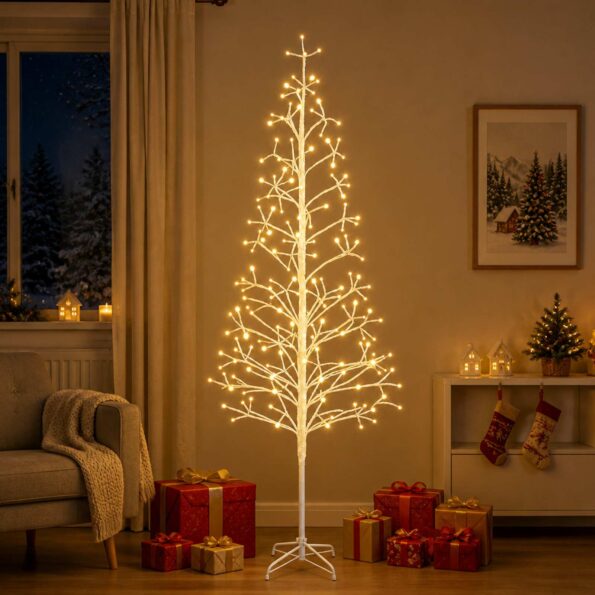 vidaXL LED vianočný stromček Biela 210 cm Oceľ 228 LED – Obrázok 3