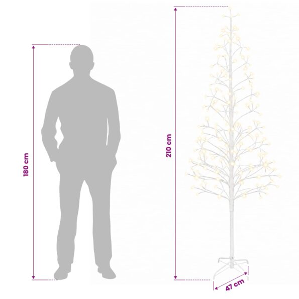 vidaXL LED vianočný stromček Biela 210 cm Oceľ 228 LED – Obrázok 7