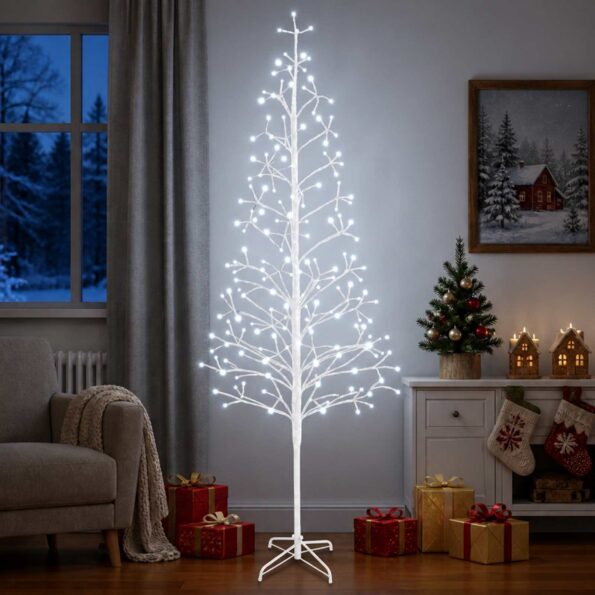 vidaXL LED vianočný stromček Biela 47 x 210 cm Oceľ 228 LED – Obrázok 3