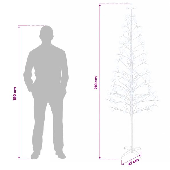 vidaXL LED vianočný stromček Biela 47 x 210 cm Oceľ 228 LED – Obrázok 7