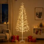 vidaXL LED vianočný stromček Biela 47 x 240 cm Oceľ 268 LED – Obrázok 3