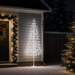vidaXL LED vianočný stromček Biela 47 x 240 cm Oceľ 268 LED