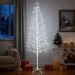 vidaXL LED vianočný stromček Biela 47 x 240 cm Oceľ 268 LED – Obrázok 3