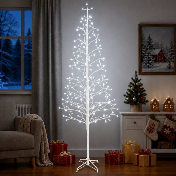 vidaXL LED vianočný stromček Biela 47 x 240 cm Oceľ 268 LED – Obrázok 3